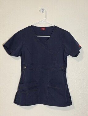 Dickies Mock Wrap Scrub Top Navy Blue Utility Medical Uniform S/XS